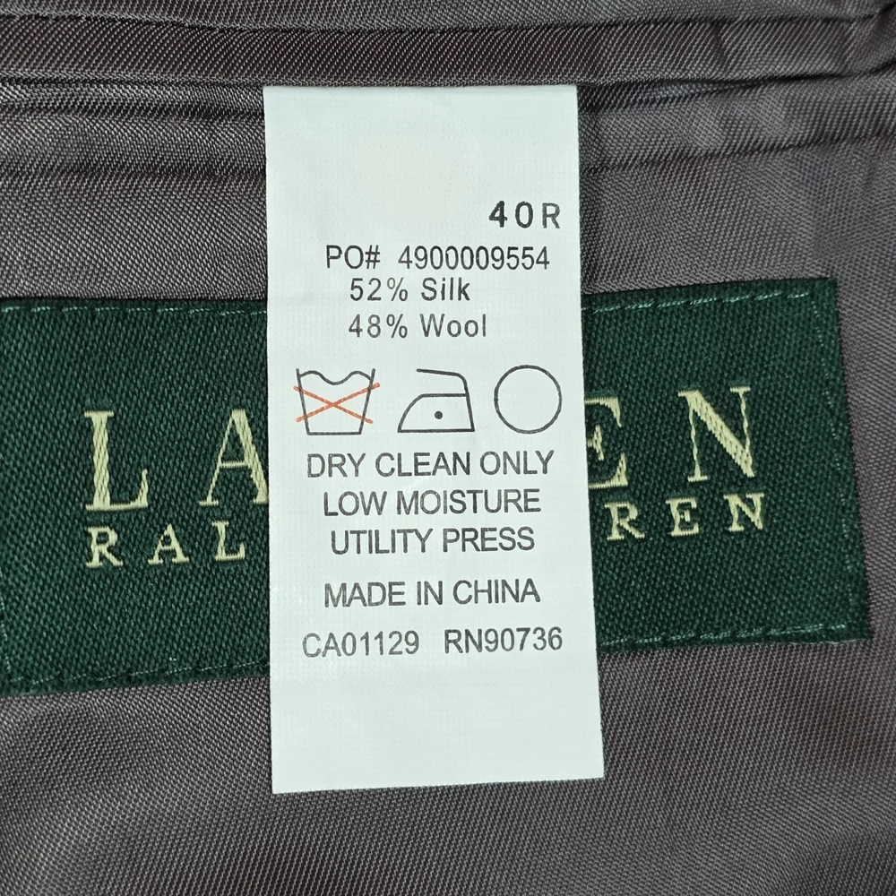 LAUREN RALPH LAUREN Houndstooth Blazer | 40R | Gray | Silk Wool Tailored Preppy